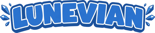 Lunevian — blue wordmark with crystal accents