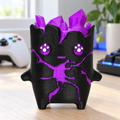 Crystal 3D-printed companion on a bright gaming desk
